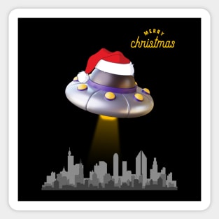 Alien Spaceship Wearing Santa Cap on Christmas Eve | UFO Sighting | Merry Christmas Sticker